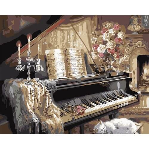 Frame Europe Piano DIY Painting By Numbers Wall Art Picture Hand Painted Oil Painting on Canvas for Room Wall Artwork