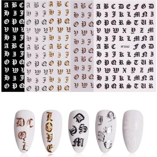 5 Pieces Self Adhesive Nail Art Stickers Letters Character Decals For Bags Books