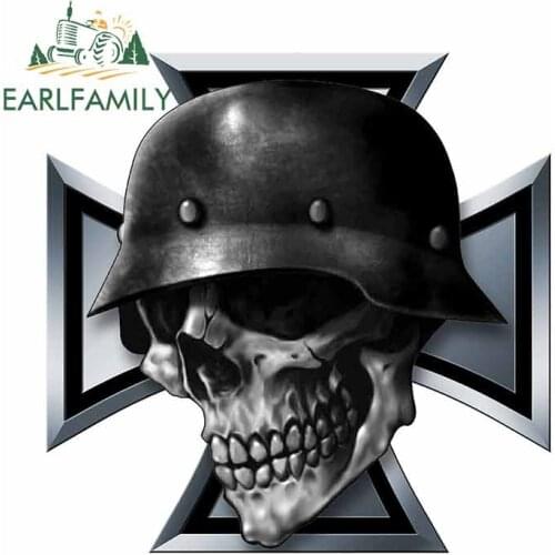 EARLFAMILY 13cm For Iron Cross Skull Motorcycle Car Bumper Stickers Personality Windows Decal Graffiti For SUV JDM VAN