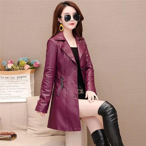 Spring and autumn new womens leather jacket in the long coat slim fashion womens motorcycle clothing faux leather coat