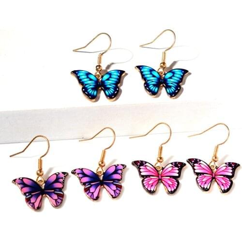 New trendy wedding earrings boho colorful enamel animal butterfly hanging dangle drop earrings for women girl accessories gift