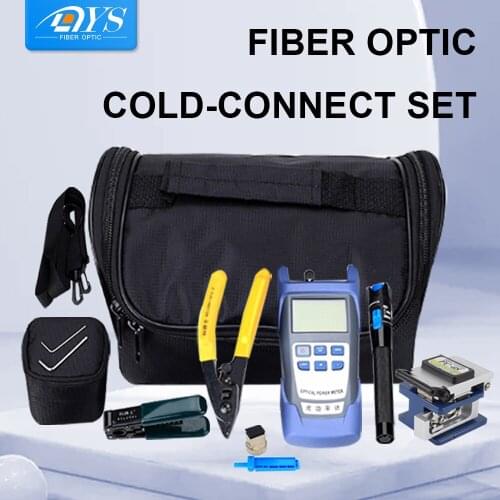 12PCS Fiber Optic FTTH Tool Kit with FC-6S Fiber Cleaver Optical Power Meter 5KM Visual Fault Locator CFS-2 Wire stripper