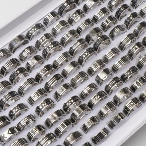 Wholesale Bulk 20pcs/Lot Thick Heavy Stainless Steel Geometry Vintage Jewelry Rings For Men Women