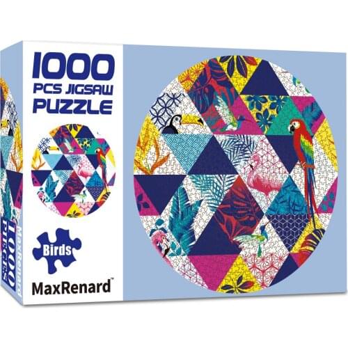 MaxRenard 70*70cm Jigsaw 1000 Pieces Puzzles Birds Paper Assembling Round Shape Creative Painting Art Puzzles for Adults