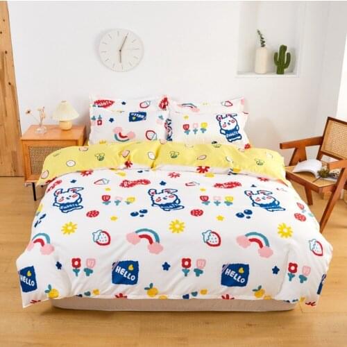 2021 White Pink Girl Rabbit Strawberry Comforter Bedding Set Cartoon Kawaii Cute King Queen Twin Size Bed Linen Duvet Cover Sets