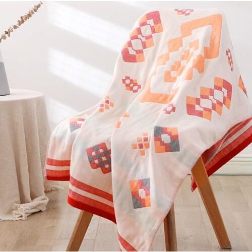 Drop Shipping Geometric Cotton Gauze Bathroom Shower Towel 70*140cm Water Absorbing Adults Beach Wrap Bath Towel