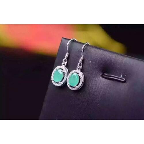 Natural green emerald earrings 925 silver Natural gemstone earring women classic elegant round fine earrings for anniversary