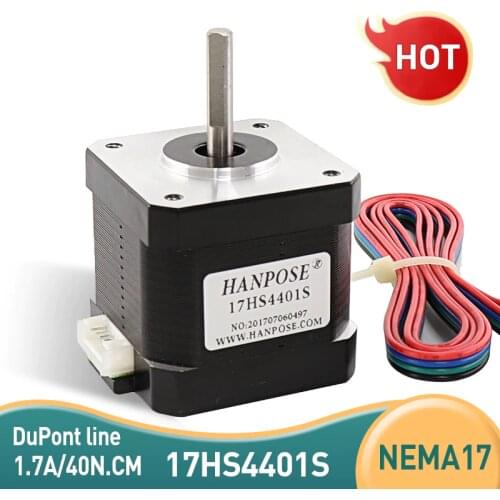 Free shipping Nema17 Stepper Motor 42 motor 40MM 4-lead 17HS4401S 42BYGH 1.7A with DuPont line for 3D printer and CNC