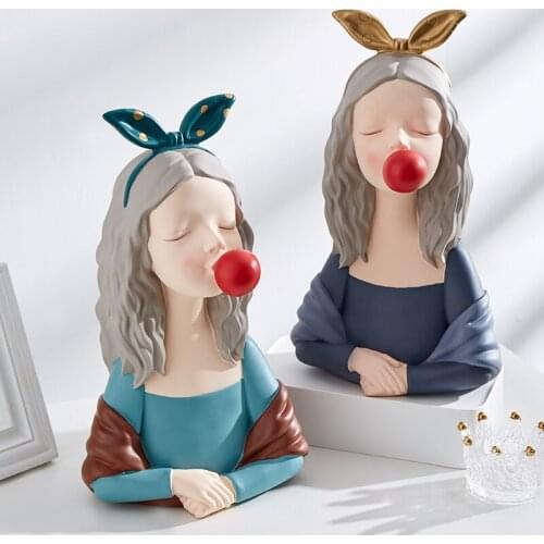 Bubble Gum Character Sculpture Ornaments Resin Large Living Room Bookcase Room Craft Decoration Home Decoration Girl Figurines