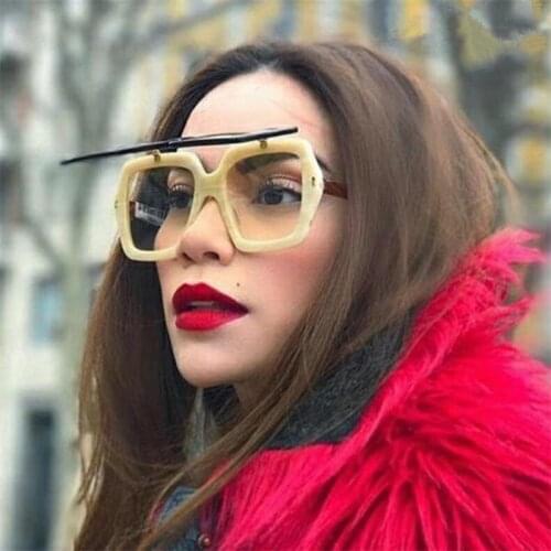Oversized Flip Up Sunglasses Luxury Brand Tortoiseshell Yellow Sun Glasses Women Men Square Eyewear Frames Double Lens Glasses