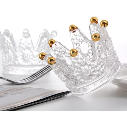 Candle Holders Glass Crown Tea Light Beauty Egg Brush Pen Necklace Jewelry Holder for Wedding Party Home Decor Clear Gold Dots