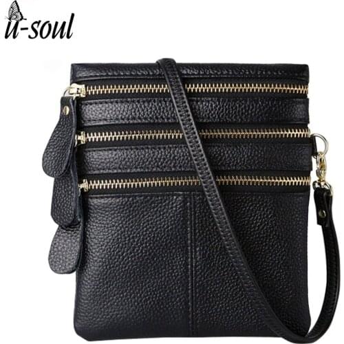 Split Leather Women Men Phone Bag Small Women Messenger Bag Three Zipper Men Crossbody Bags Female Purse A3311