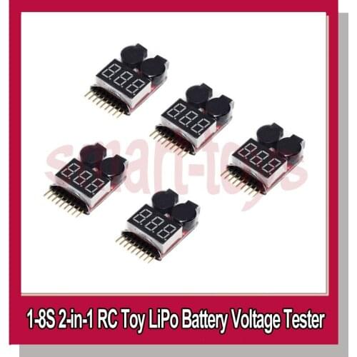 5Pcs 1-8S 2-in-1 LiPo Battery Voltage Tester Electric Quantity Display and Low Voltage Buzzer Alarm for RC Toys