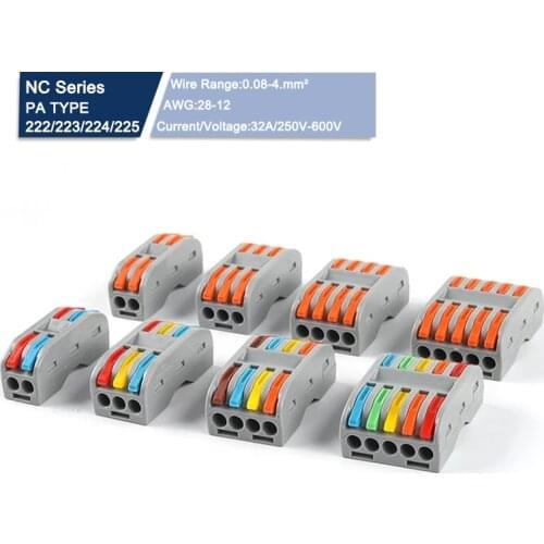 5Pcs Universal Compact Wire Connector SPL 222 2/3/4/5Pin Conductor Wiring Terminal Block Plug-in Quick Connectors with Lever