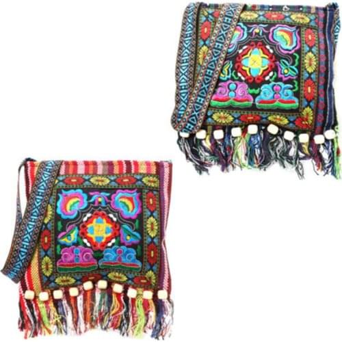 Women Hmong Vintage Ethnic Shoulder Bag Embroidery Boho Hippie Tassel Tote Messenger Chinese Ethnic Style Colorful Bag Travel