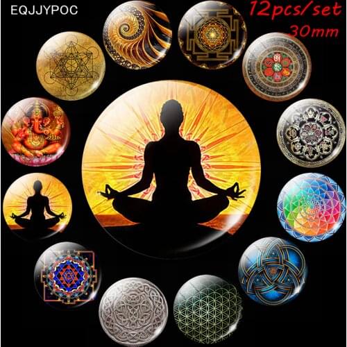 Yoga Fridge Magnet Ganesha 12PCS/SET 30 Mm Glass Round Magnetic Refrigerator Sticker Decor Removed Gifts