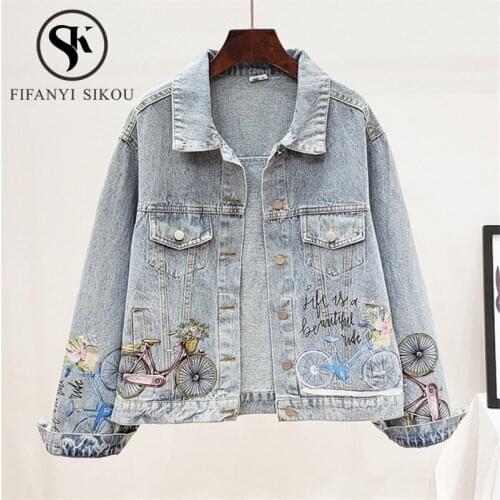 Jeans Jacket Women Fashion Hand Painted Print Denim Jacket Lady Long Sleeve 2020 Spring Autumn Loose Jeans Coat Harajuku Jackets