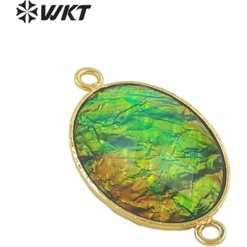 WT-C296 Amazing artificial opal stone pendant gold bezel setting oval shape green opal connectors pendant gift pendant