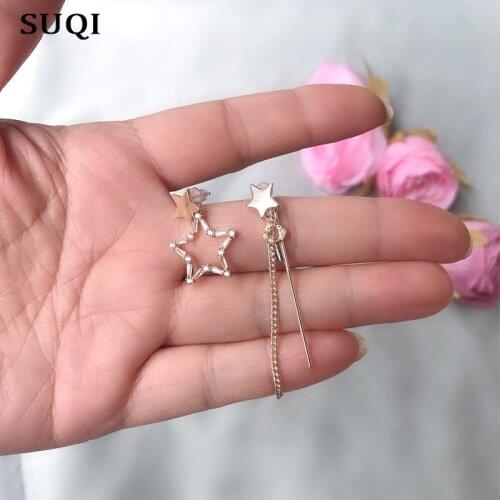 SUQI fashion gold AAA Zircon Asymmetric earrings long tassel earrings star fashion jewelry for women earrings