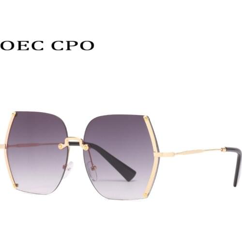 OEC CPO Oversized Rimless Sunglasses Women Brand Designer Vintage Square Sun Glasses Female Retro Oculos De Sol UV400