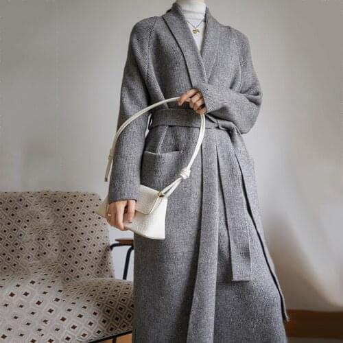 AECU Women SweaterLong Cardigan Coat Autumn Winter Cashmere Knited Cardigan Coat Oversize Sweater Ladies Knitted Outwear Coat