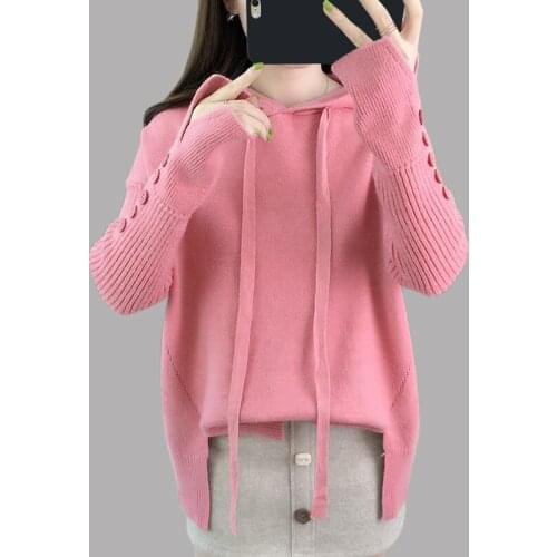 2019 Spring and autumn Tops women Knitted Pullovers Hooded Sweater Casual Long sleeve Sweater Womens clothing