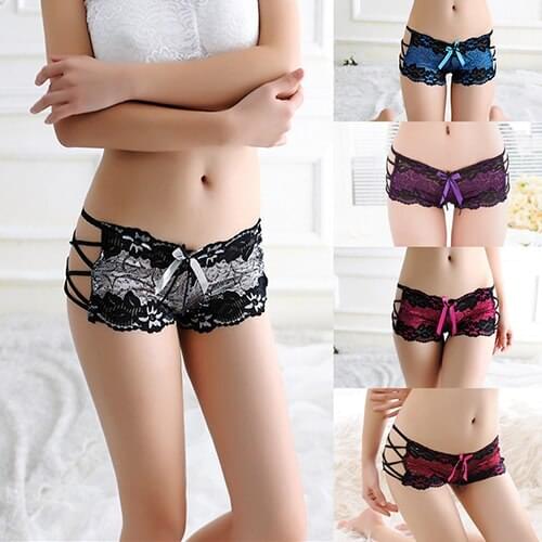 Women Fashion Sexy Hollow Lace Bandage Low Waist Perspective Underwear Briefs