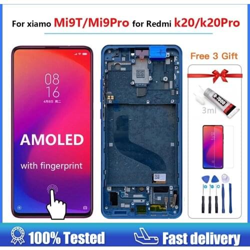 6.39" Super Amoled Mi9t Pro LCD For Redmi K20 Pro frame Lcd display Touch Screen Digitizer For Xiaomi 9T MI 9TPro For Redmi K20