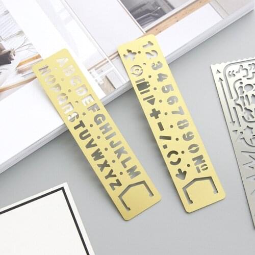 1pcs Vintage Brass Bookmarks Multi-function Drawing Template Numbers Alphabet Hollow Pocket Ruler