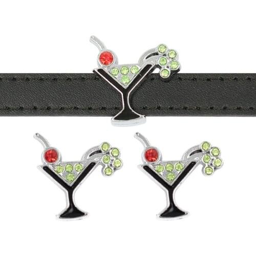 10mm Hole Rhinestone Cocktail Cup Slide Charms Slide Beads DIY Accessories Handmade Jewelry For Bracelets Key Chains Pet Collar