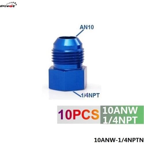 10PCS/LOT Fitting Flare Reducer Female -1/4NPT to Male -10 AN Blue Oil/Fuel Fitting Adapter 10ANW-1/4NPT
