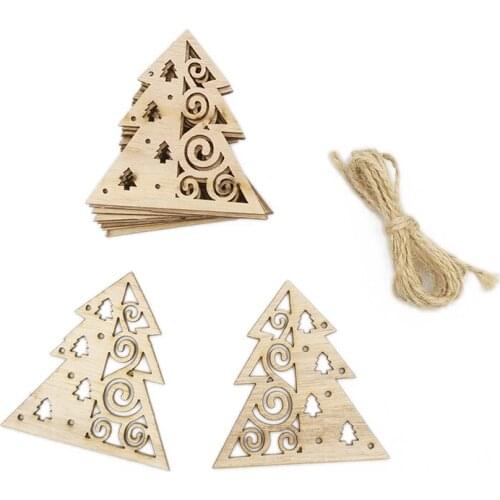 10pcs Unfinished Wooden Ornaments Christmas Wood Cutouts Hanging Embellishments Crafts for DIY, Christmas Hanging Decoration