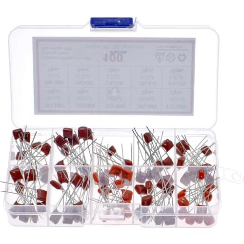 100pcs 10 Values CBB Capacitor Set Metallized Polyester Film Capacitors Assortment Kit 10nF~470nF 22NF 47NF 100NF 0.47uf 0.1uf