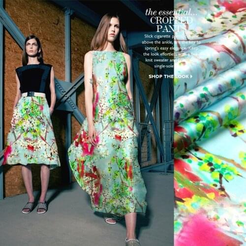 135 cm printed silk organza fabric meter 14 mm crisp silk fabric for dress micro-perspective dress fabric wholesale silk cloth