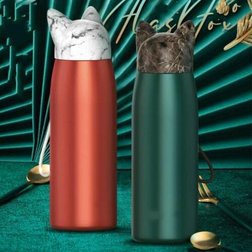 300ML Girls Water Bottle Double Wall Thermos Stainless Steel Vacuum Flasks Cute Cat Fox Ear Thermal Travel Mug wholesale items