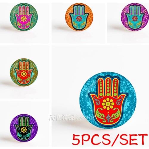 5PCS/SET Hamsa Handmade Glass Dome Glass Jewish Jewelry Gemstone Fashion Art 25mm Handmade Illustration Jewelry Yoga Gift