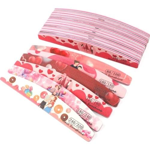 50Pcs/Lot Red lime a ongle Professional Nail Files 80/100/120/150/180/240/320 Colorful Thick limas Nail Art File Manicure Tools