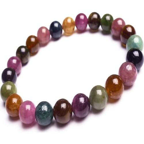 8mm Genuine Natural Tourmaline Quartz Crystal Stretch Charm Bracelet For Women Fashion Transparent Round Bead Bracelet