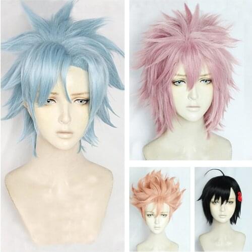 Anime ID:INVADED Akihito Narihisago Short Pink Tamotsu Fukuda Blue Gray Koharu Hondomachi Black Cosplay Hair Wig + Wig Cap