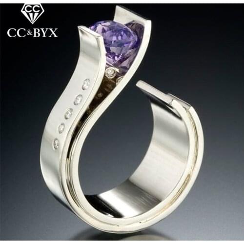 CC Rings For Women Purple Cubic Zirconia Ring Luxury Wedding Engagement Bridal Jewelry Creative Accessories Drop Shipping CC2354