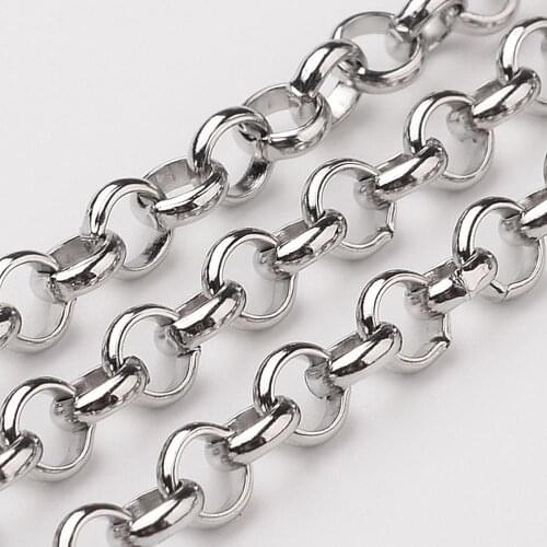 10m 304 Stainless Steel Rolo Chainsfor Necklaces Jewelry Making Supplies Unwelded Stainless Steel Color 5x1.5mm