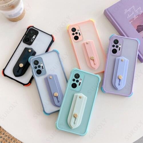 Hand Holder Phone Case For Xiaomi Redmi Note 10 Pro 9A 9C 8 7 Mi 11 10T Poco F3 M3 X3 NFC Pro Silicone Clear Wrist Starp Cover