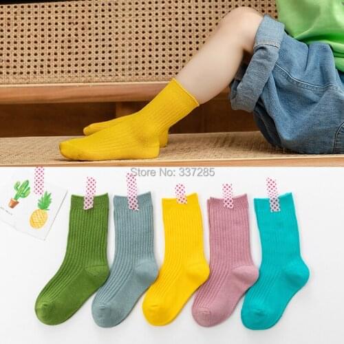 Child girls solid color fashion socks baby boys cotton socks spring children candy Color breathable Basketball socks for boys