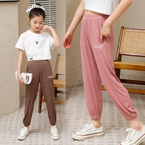 Childrens letter smile embroidery casual pants summer thin cotton small and medium-sized children wear baby mosquito socks