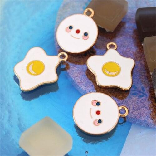 Julie Wang 10PCS Enamel Cartoon Smile And Omelette Charms Alloy Fried Egg Pendant Bracelet Jewelry Making Accessory