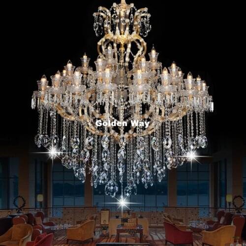 Modern Golden Chrome Color Maria Theresa Crystal Chandeliers Light AC LED Crystal Lustre 18 Lights Lamp for Lobby Stair Pendants