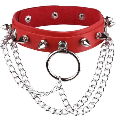Unisex Punk Gothic PU Leather Choker Necklace Neck Collar with Harajuku Metal Chains O-Rings Rock Club Party Accessories
