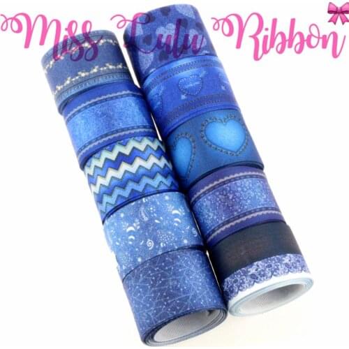 16mm-75mm Jeans Series Heart Lace Wave Patterns Printed Grosgrain/Foe Ribbon DIY Valentines Day Gift Packing Stuff 50yards/roll