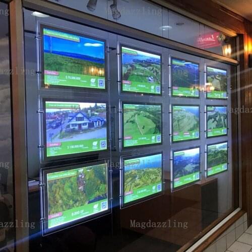 Magnetic Acrylic Frame LED Light Pocket for Real Estate Window Displays Suspended on Cable A4 Landscape -One Side (12pcs/lot)