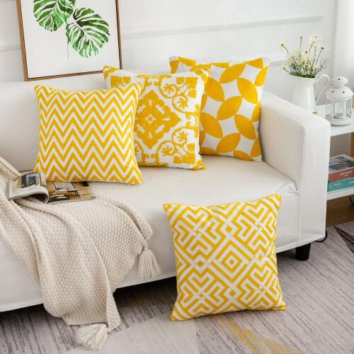 Yellow Series Pillowcase Geometric Cotton Canvas Flower Leaf Cushion Cover 45x45cm Living Room Sofa Home Decoration Pillow
